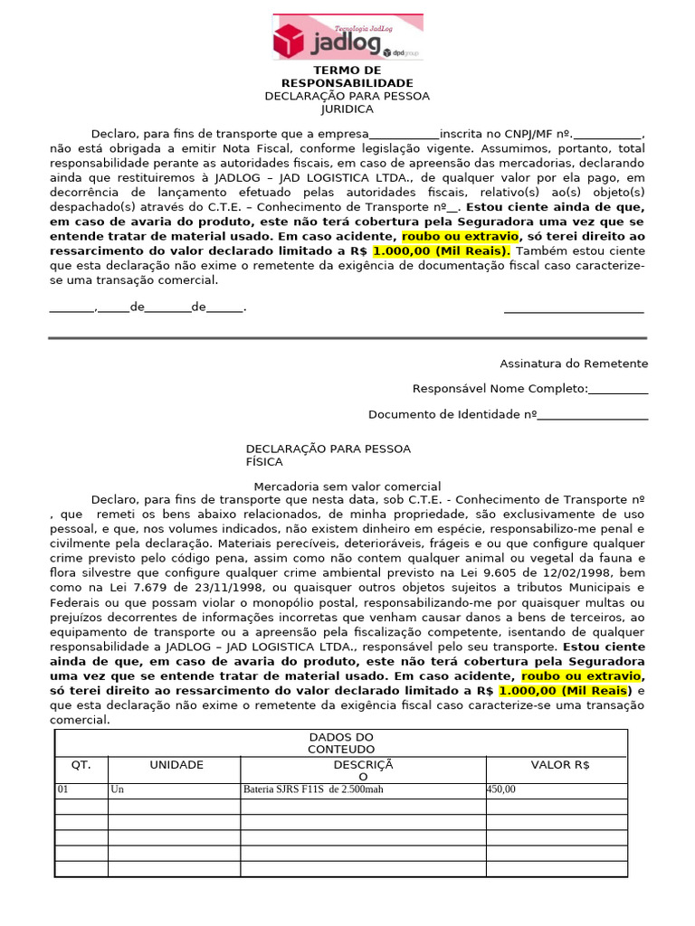 DECLARACAO (Modelo) 00 | PDF | Seguro