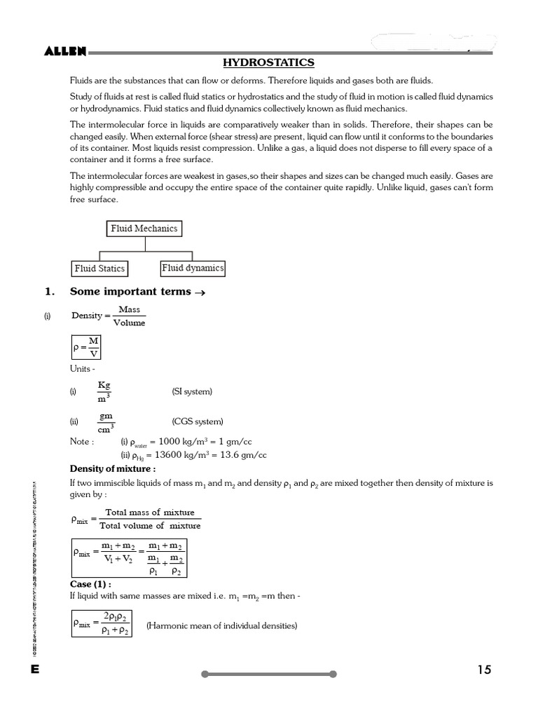 Fluid Mechanics Notes | PDF | Buoyancy | Pressure