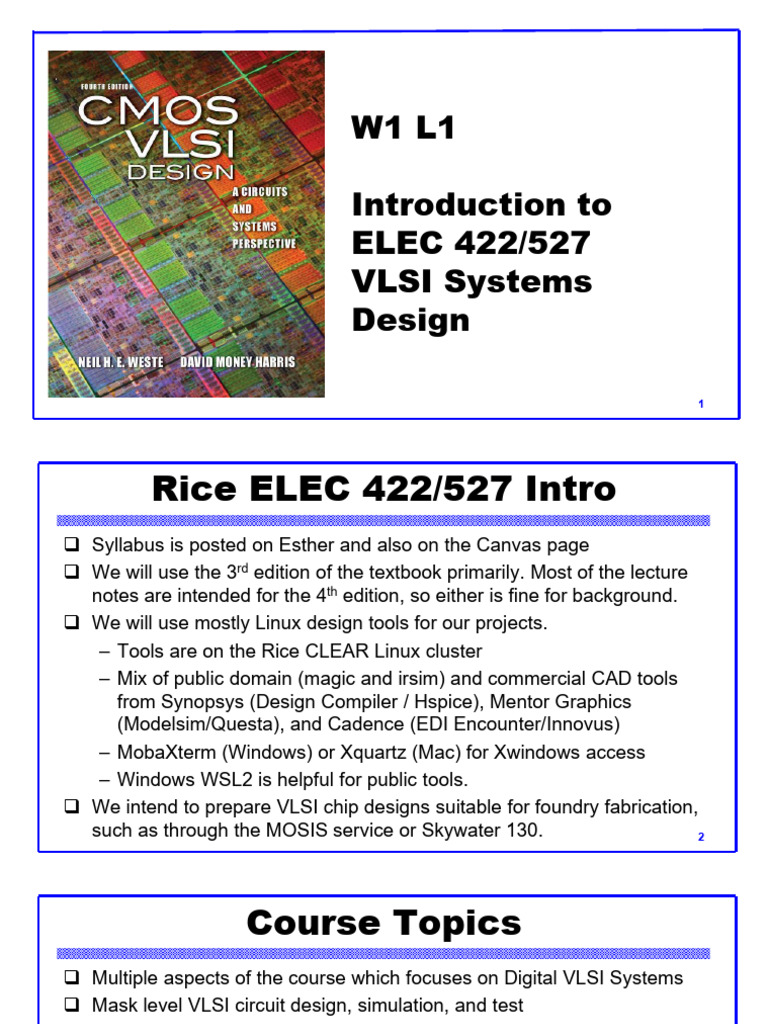 ELEC 422 Lecture 1 - Intro | PDF | Cmos | Integrated Circuit