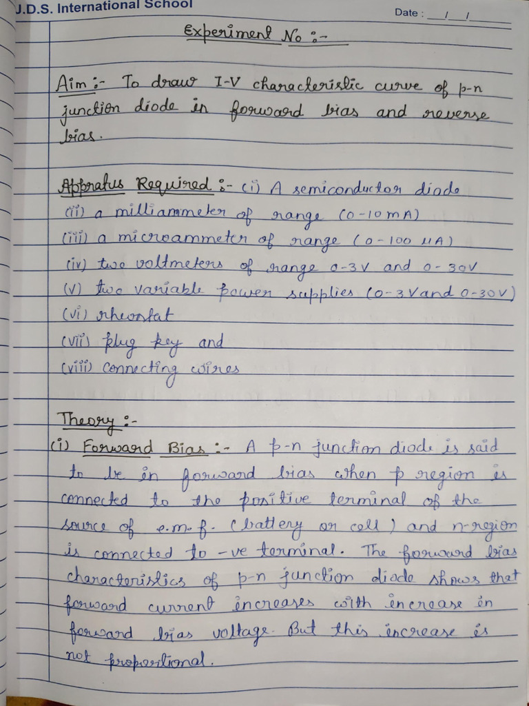 Class 12 Experiment No 10 (to Draw I-V Characteristic of P-n Junction ...