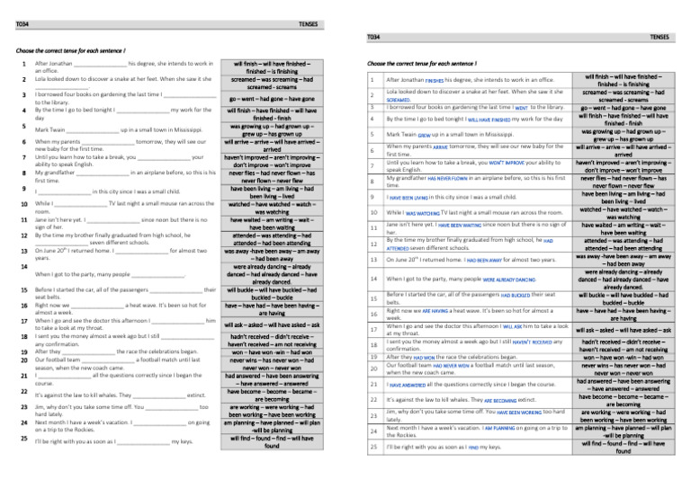 t034 All Tenses Multiple Choice | PDF