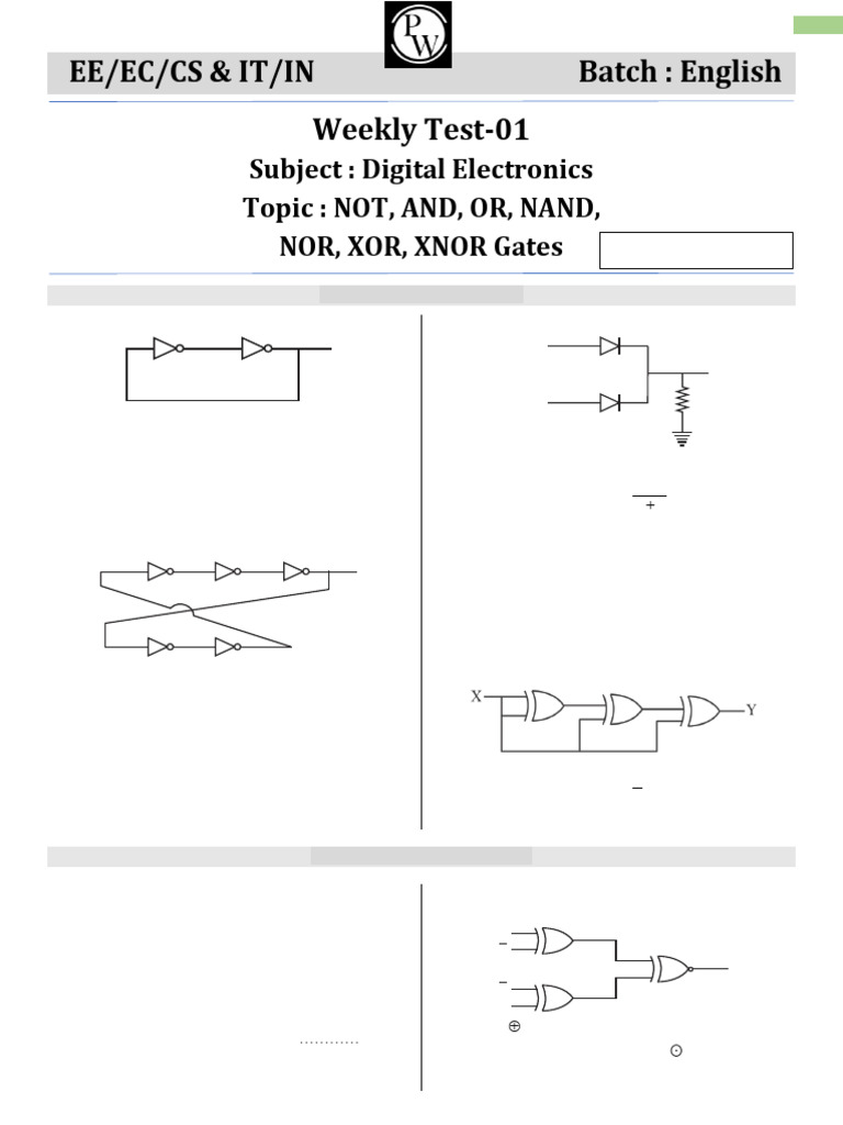 Digital Electronic Weekly Test 01 -Test Paper | PDF | Digital ...