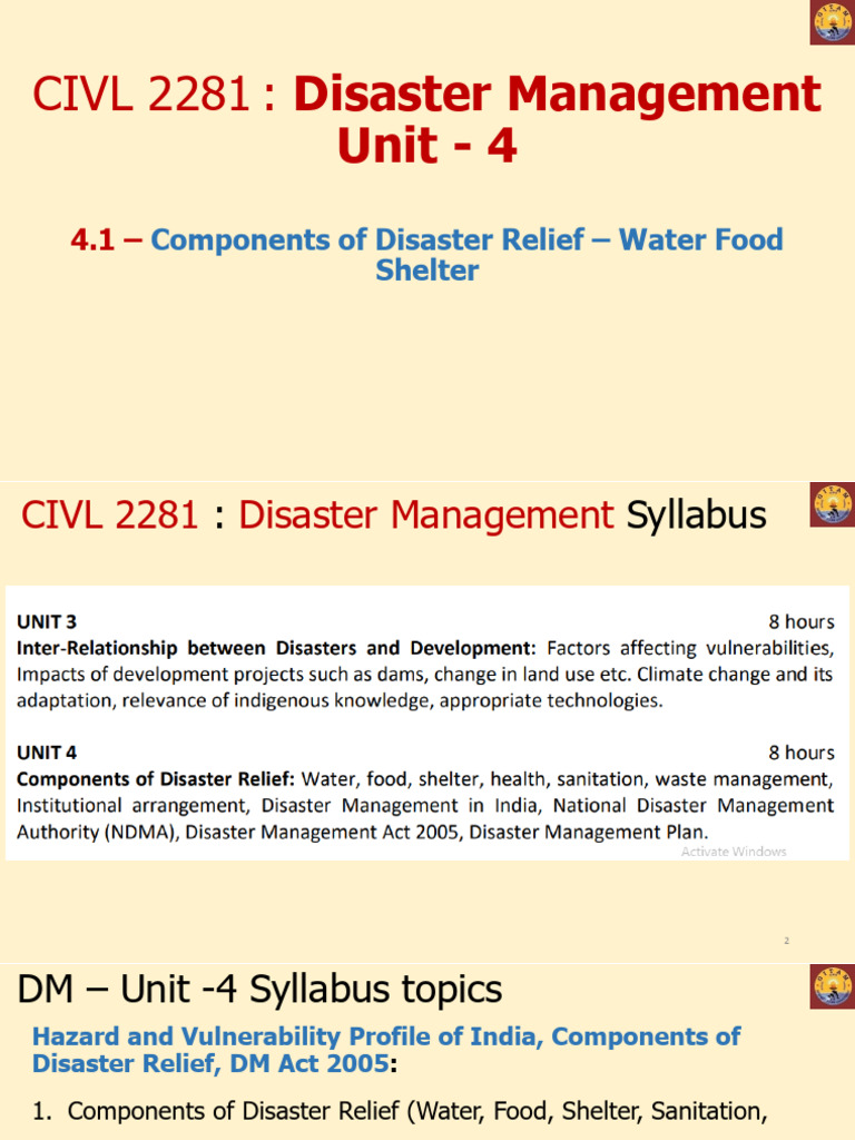 DM - UNIT 4.1 - Disaster Relief -Water Food Shelter Sanitation | PDF ...