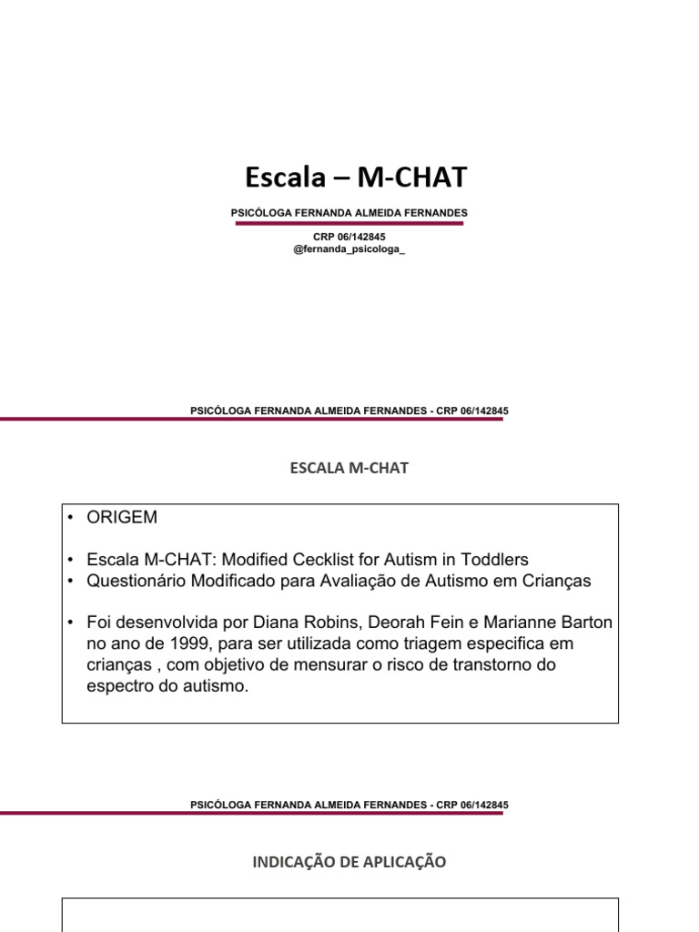 Slide - Escala M-chat | PDF | Autismo | Ciências comportamentais