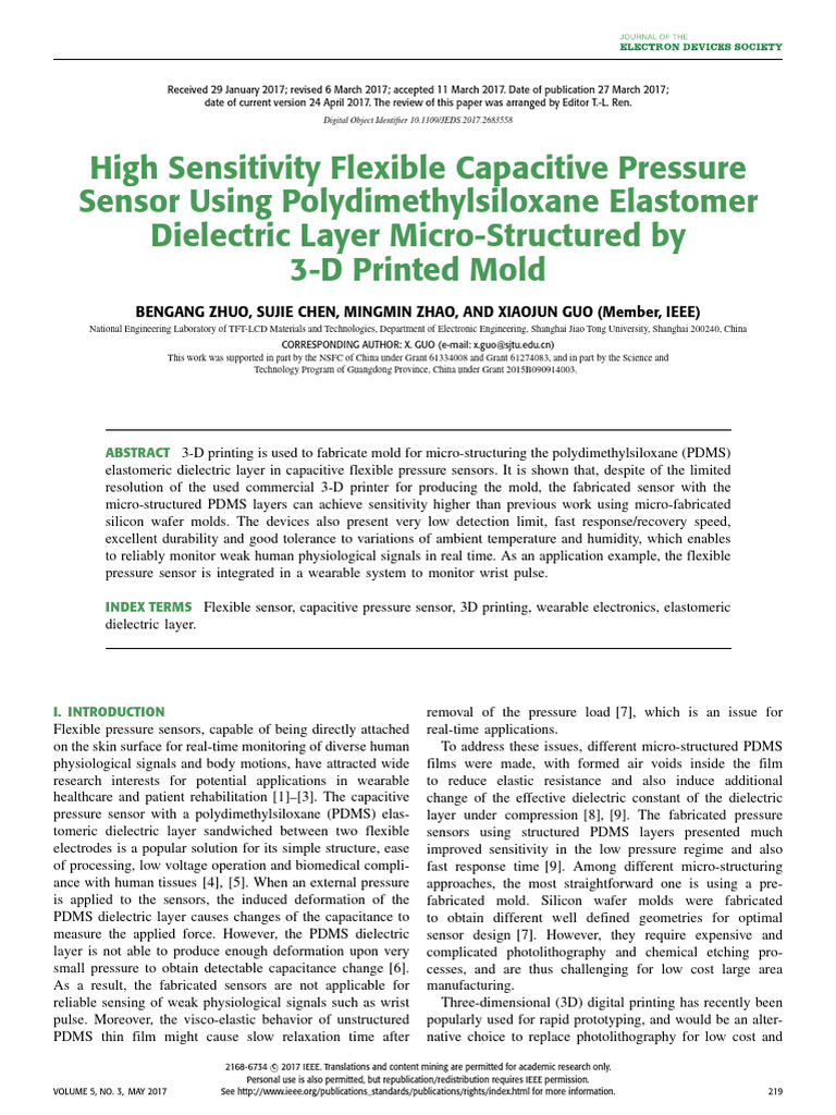 High Sensitivity Flexible Capacitive Pressure Sensor Using ...