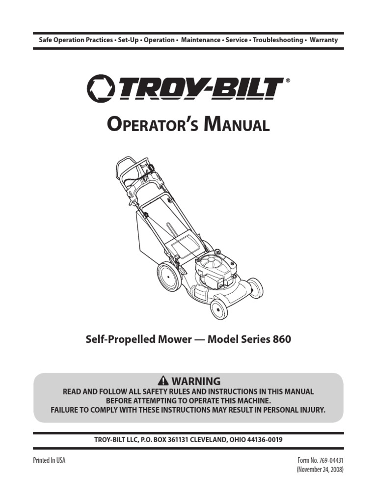 Troy-Bilt Operator's Manual | PDF | Mower | Lawn Mower