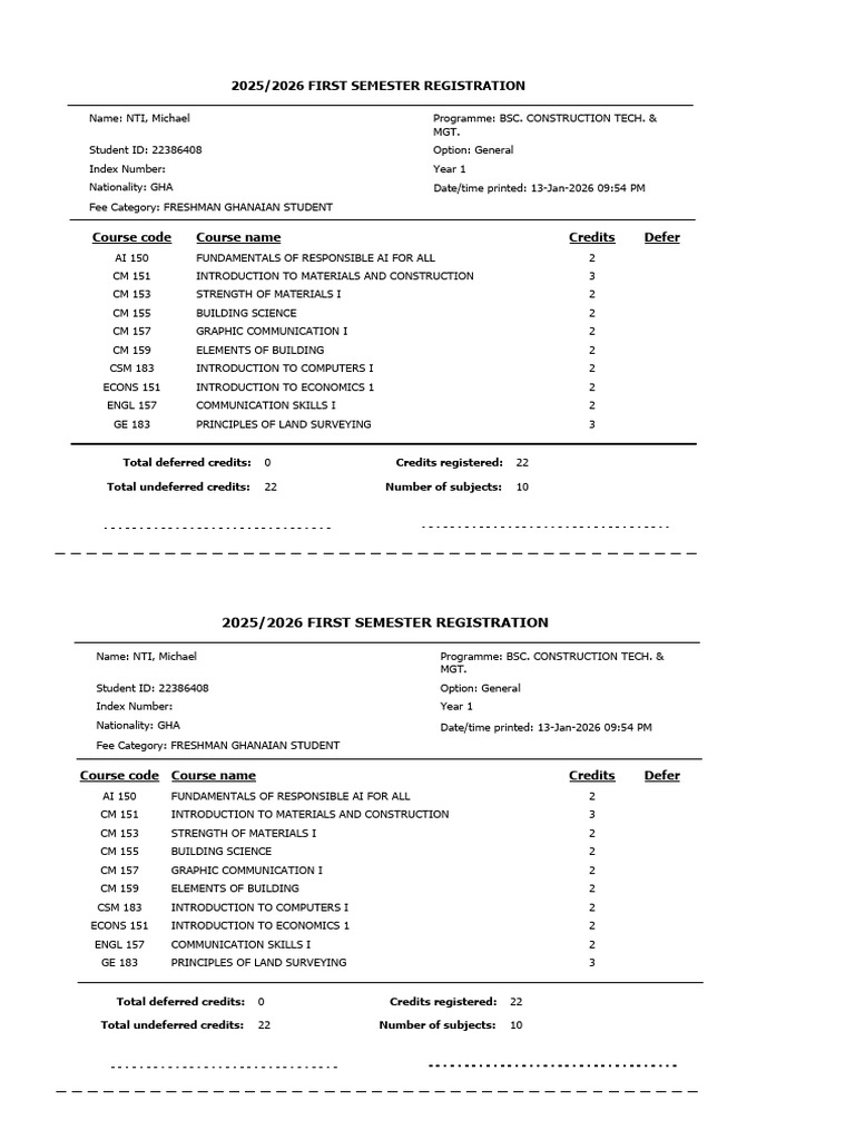 Registration Slip 22386408 2026 1-1 | PDF