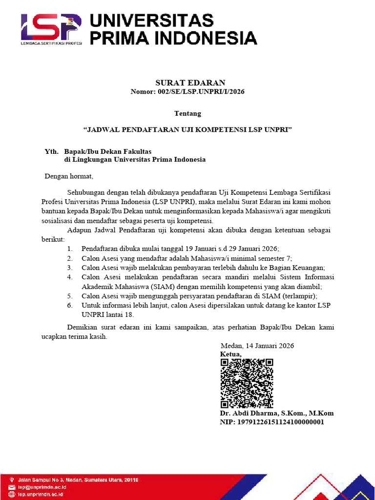 Surat Edaran & Flyer Jadwal Pendaftaran LSP | PDF