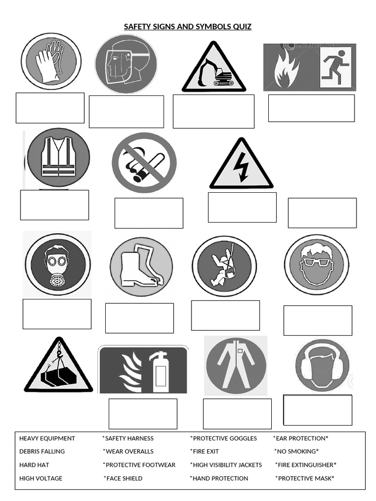 Safety Signs Worksheet Templates Layouts 105058 | PDF