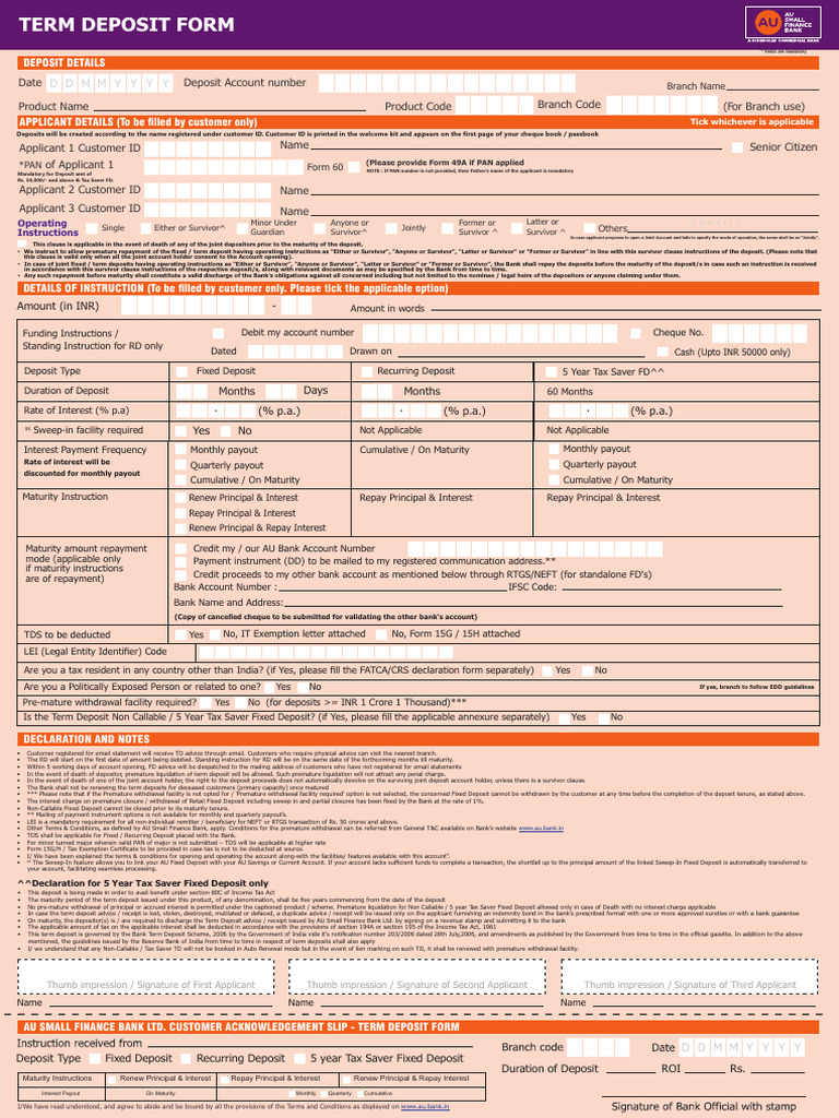 Term-Deposit-Form English Oct 2025 | PDF | Banks | Money
