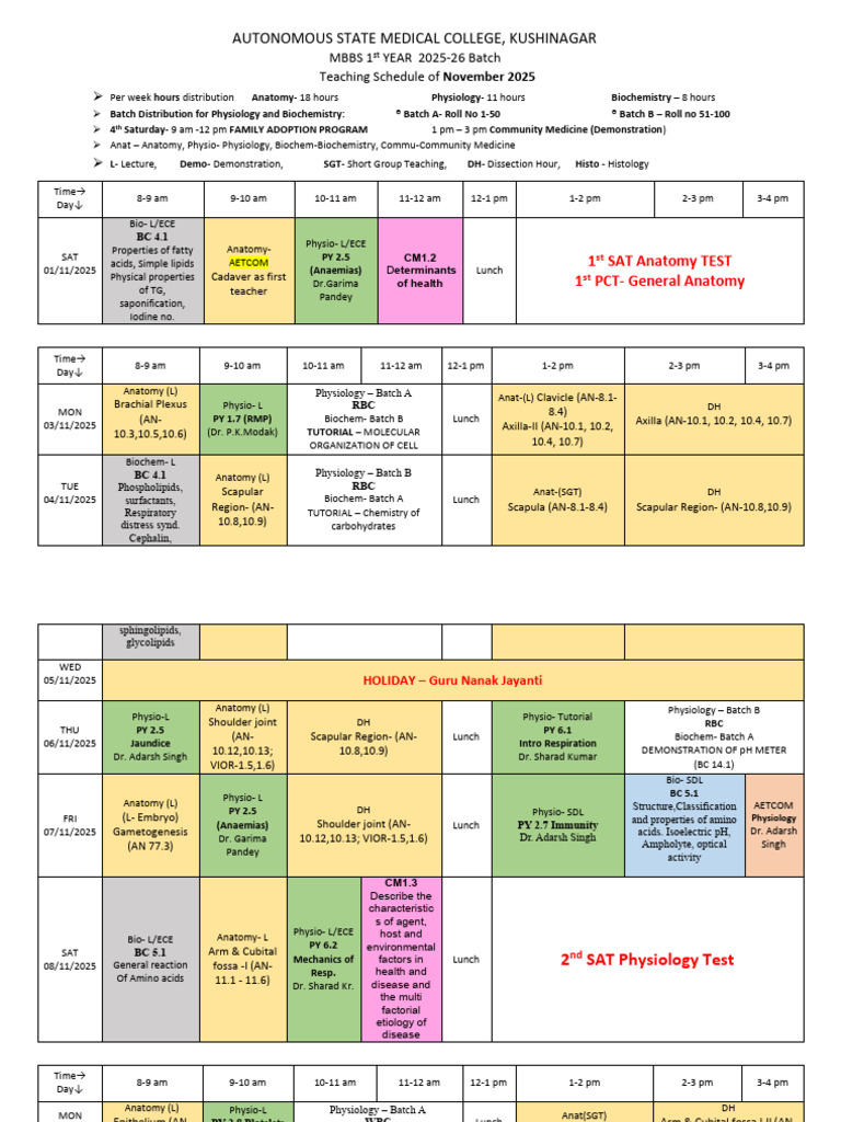 5.2 Integrated Teaching Schedule Nov 2025 Phy Complete | PDF | Proteins