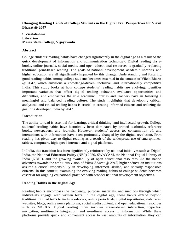 ICSSR Changing Reading Habits of College Students in The Digital Era ...