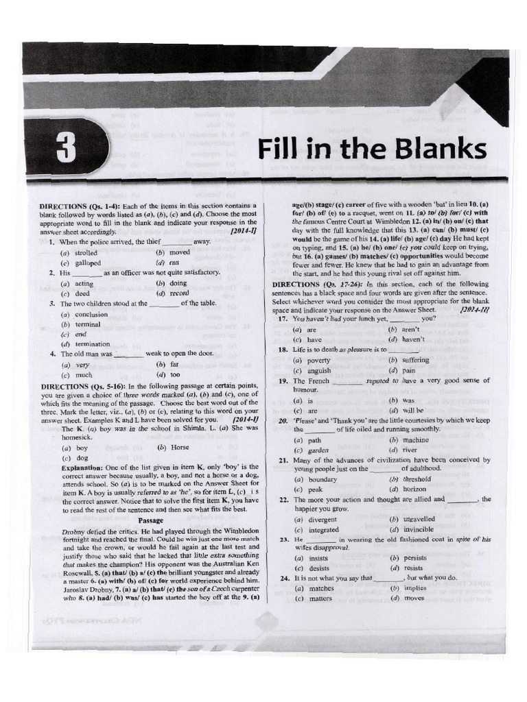 NDA PYQ Fill in the Blanks by SSBHIKES | PDF