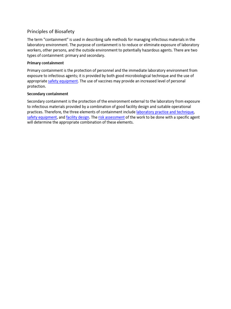 Principles of Biosafety | PDF