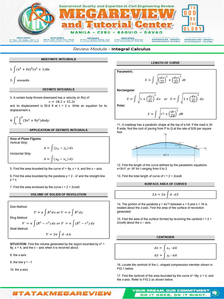 Review Module 06 - Integral Calculus | PDF | Cartesian Coordinate ...