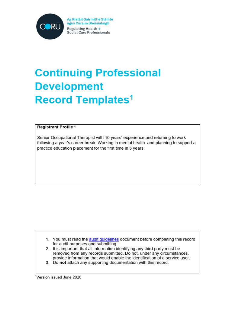 Otrb Occupational Therapist CPD Audit Record Exemplar | PDF ...