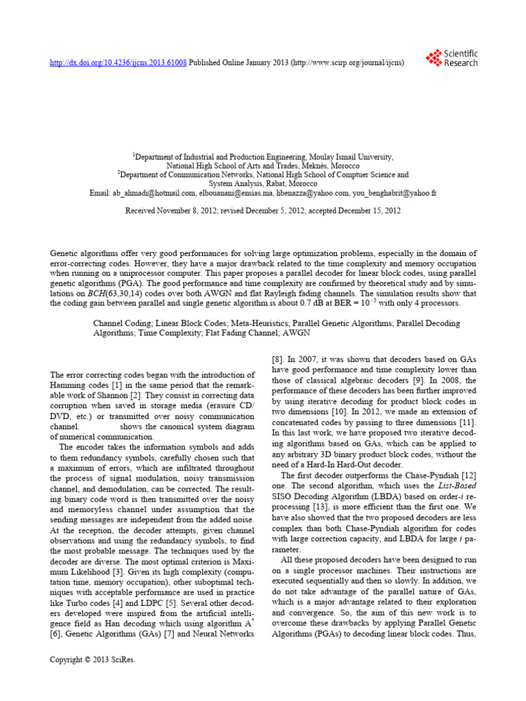 A Novel Decoder Based On Parallel Genetic Algorithms For | PDF | Code ...