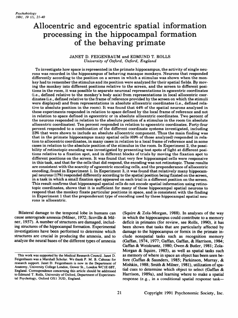 1991 Feigenbaum JD Allocentric and Egocentric Spatial Information ...