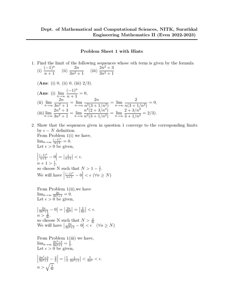 Problemsheet 1 Solutions | PDF | Sequence | Square Root