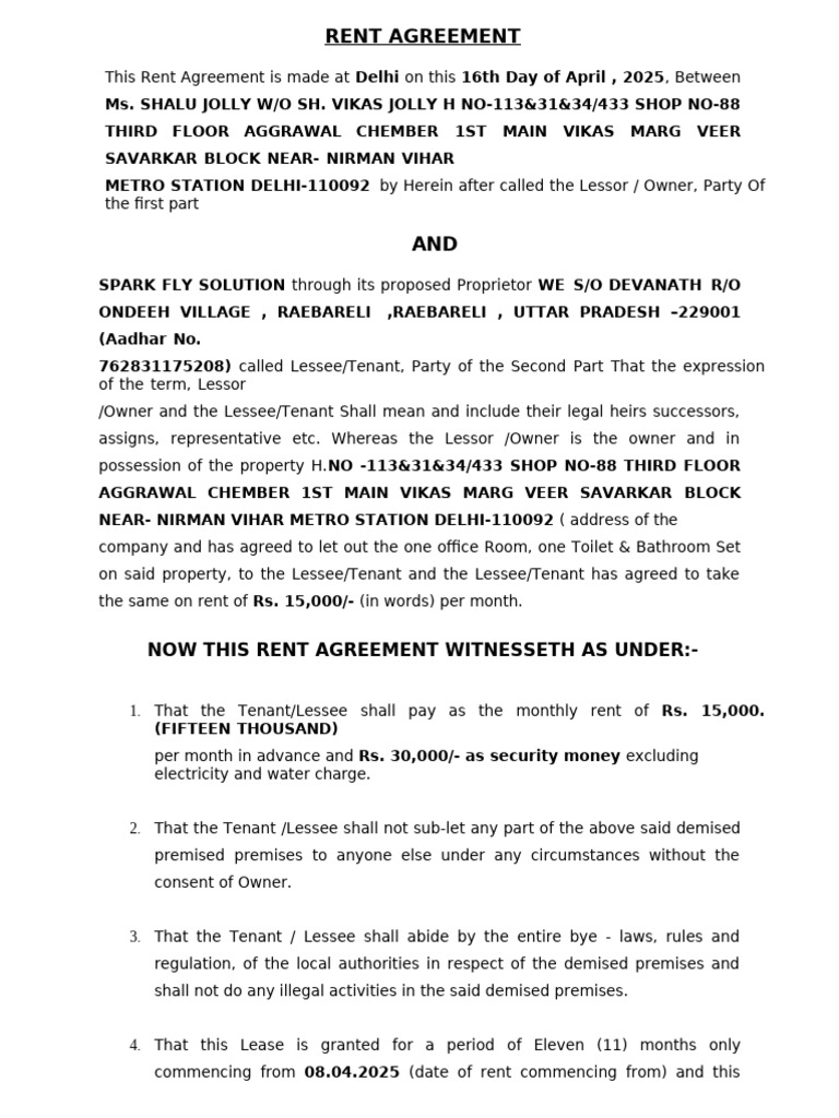 Rent For GST Firm | PDF | Lease | Leasehold Estate