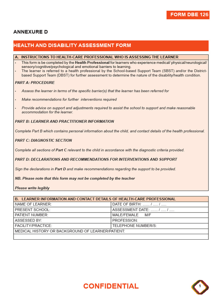 Form Dbe 126 PDF Mental Disorder Intellectual Disability