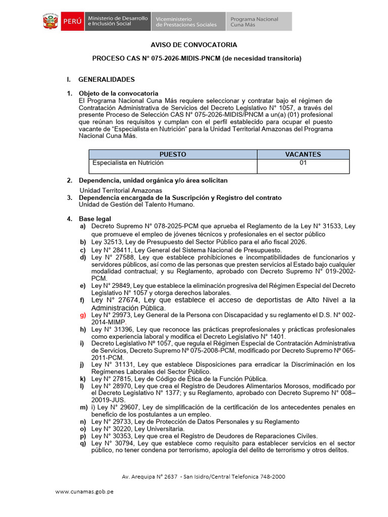 Proceso Cas #075-2026-Midis-Pncm | PDF | Dietético