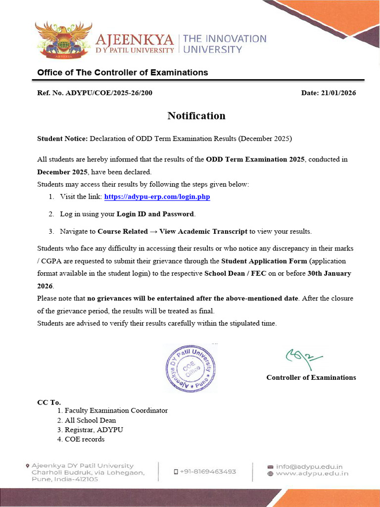 Notification To The Students Regarding Result Declaration | PDF