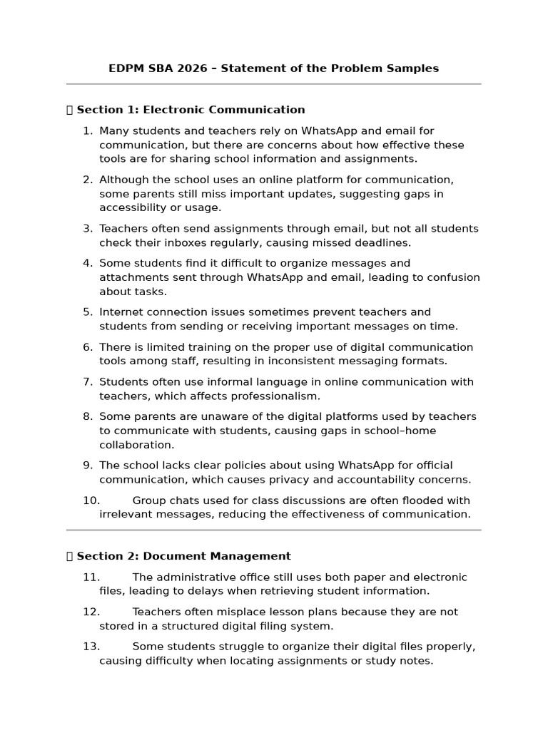 EDPM SBA 2026 Statement of Problems | PDF | Plagiarism | Computing