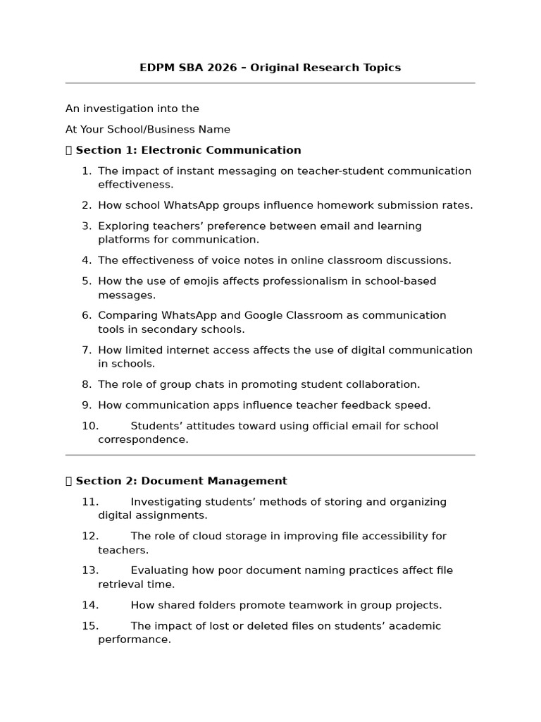 EDPM SBA 2026 Tpoics Sample | PDF | Computer File | Communication