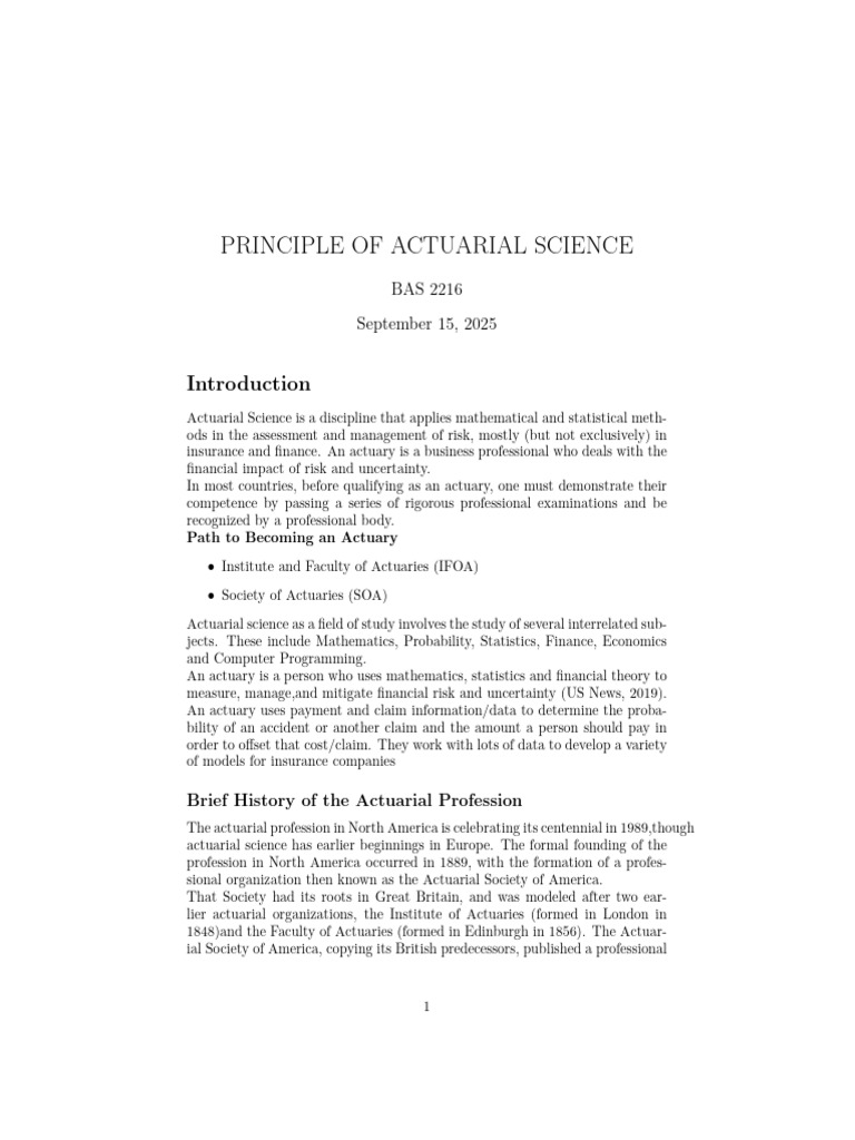Principles of Actuarial Science | PDF | Insurance | Life Insurance