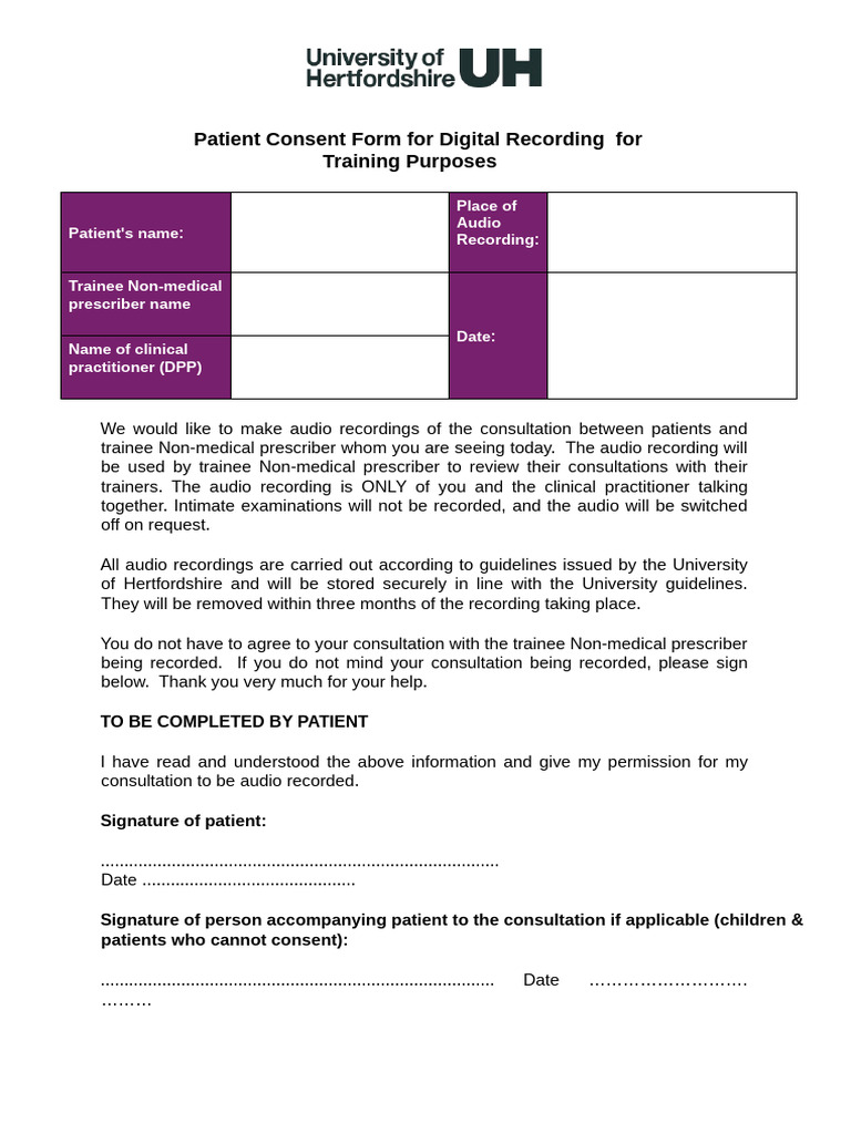 NMP Patient Consent Form Audio Recording DOP-7 | PDF