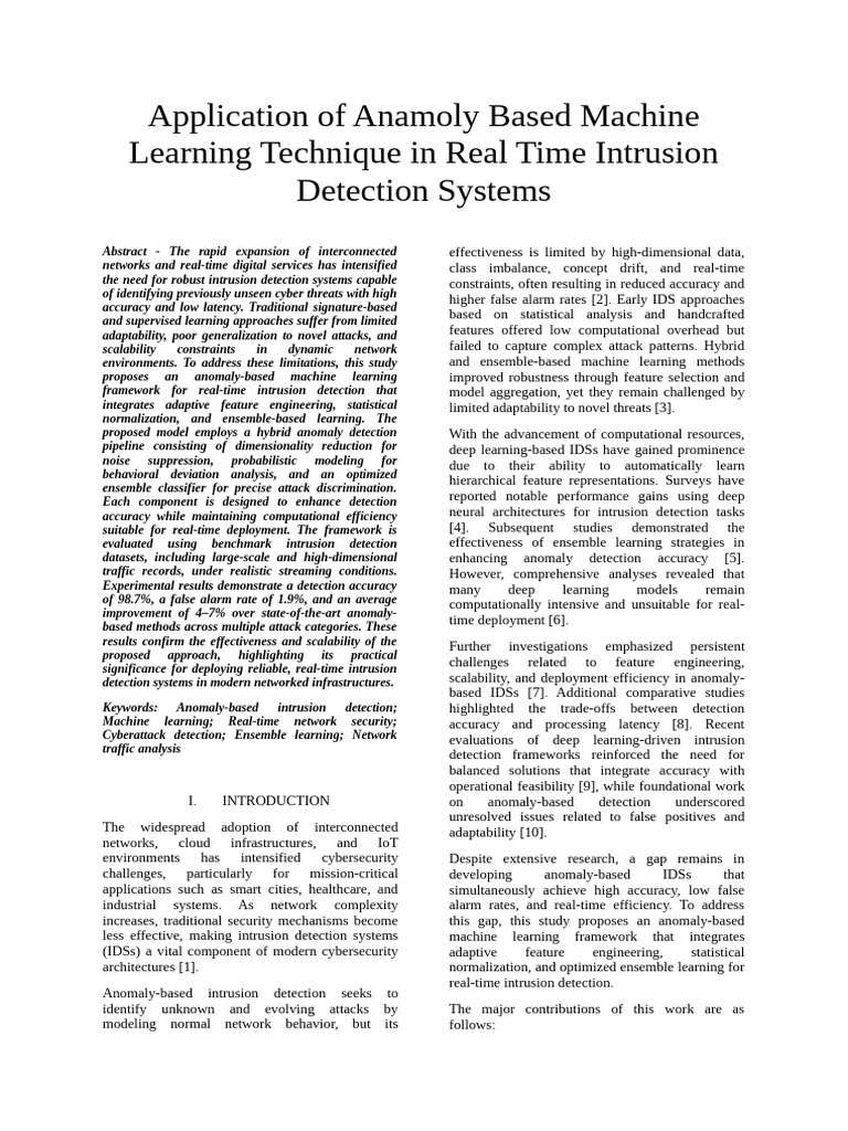 Application of Anamoly Based Machine Learning Technique in Real Time ...