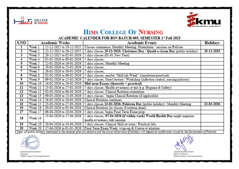 Master Plan BSN-Batch-005, Semester 1st Fall-2025 | PDF | Academic Term ...