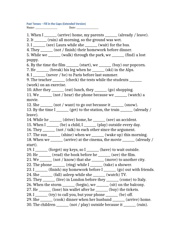 Past Tenses Fill in The Gaps Extended | PDF