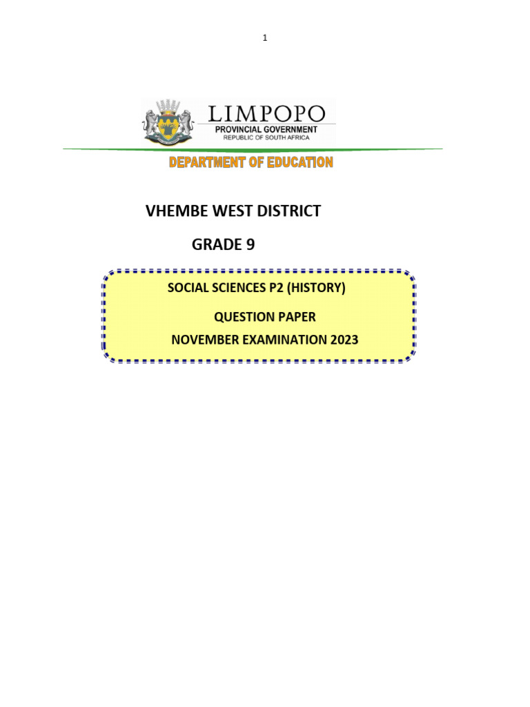 Grade 9 Ss (History) Term 4 Nov Exam 2023 - 102750 | PDF | Mahatma ...