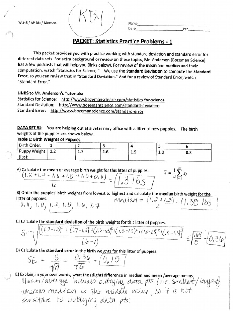 Standard Deviation Worksheet | PDF