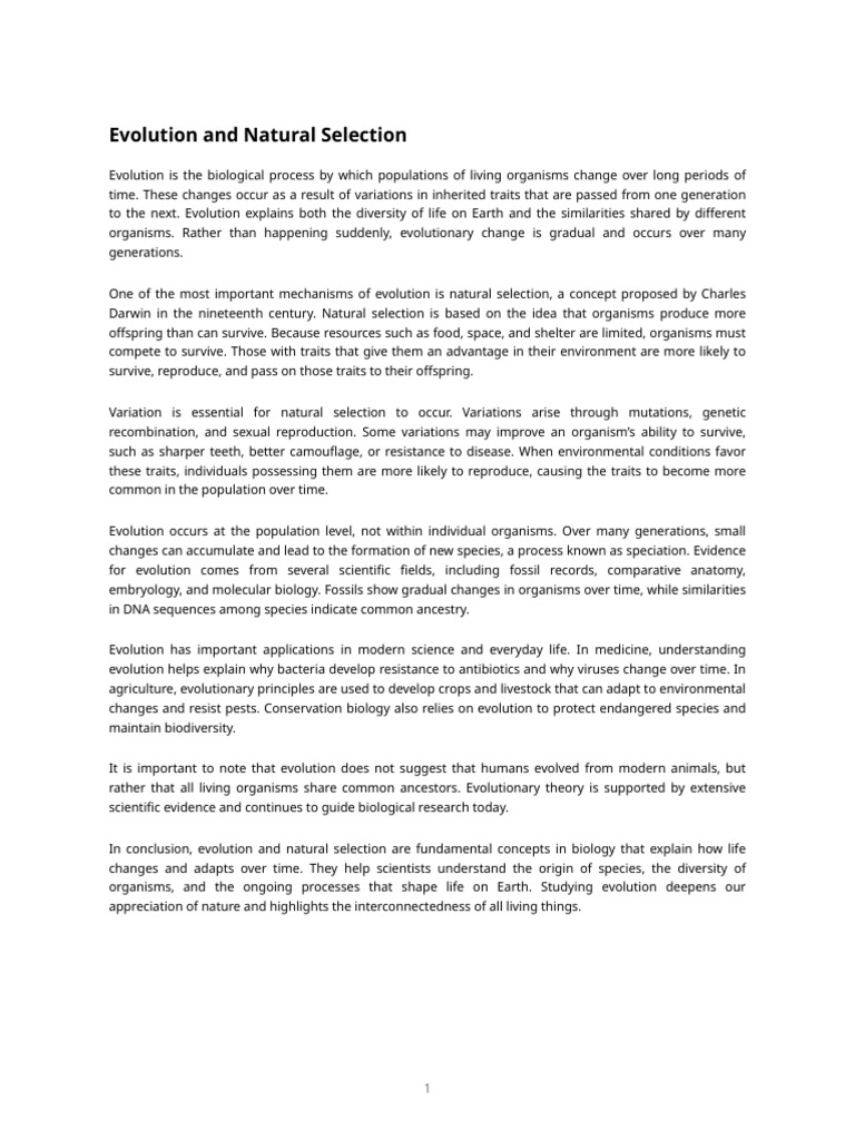 Biology Doc 7 – Evolution and Natural Selection (2) | PDF | Evolution ...