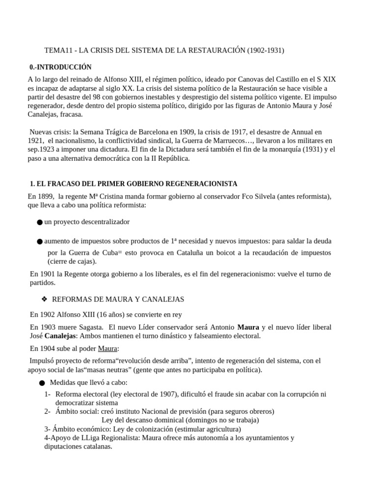 Estela T11 Crisis REstauración | PDF | Gobierno de españa | España