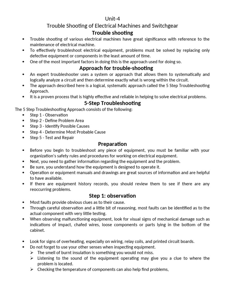 Unit-4 Trouble Shooting | PDF | Troubleshooting | Transformer