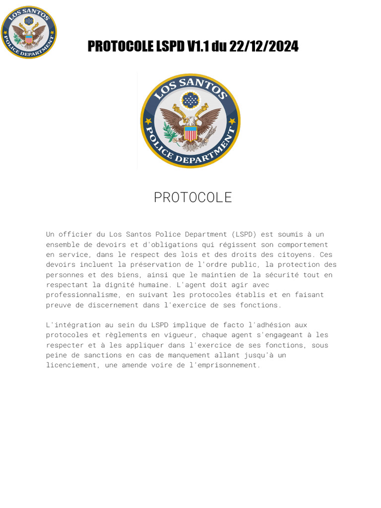 Protocole - LSPD | PDF | Crimes | Crime et violence