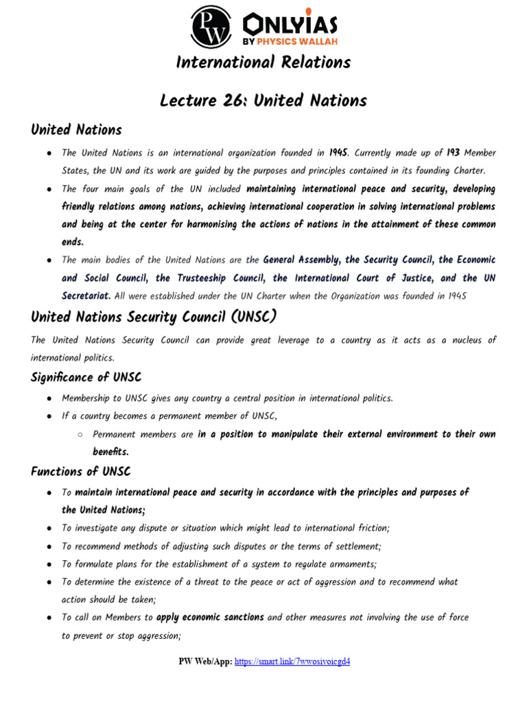 International Relations 26 - Daily Class Notes | PDF | United Nations ...