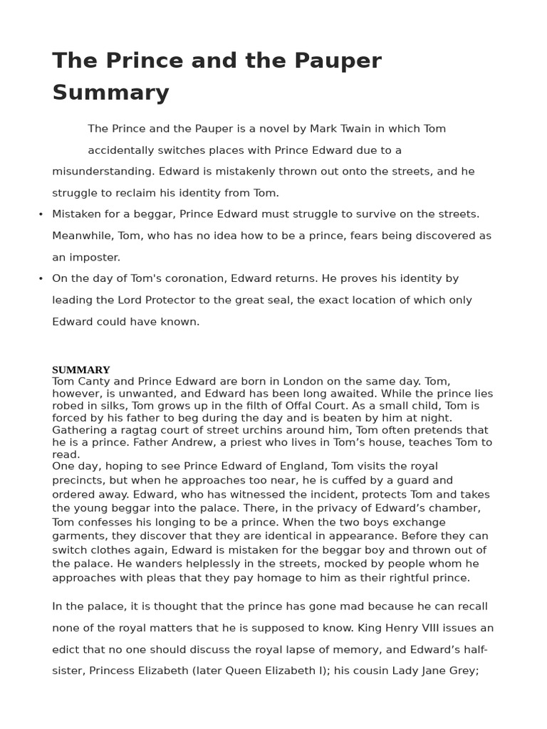 Prince and the pauper summary | PDF | The Prince And The Pauper