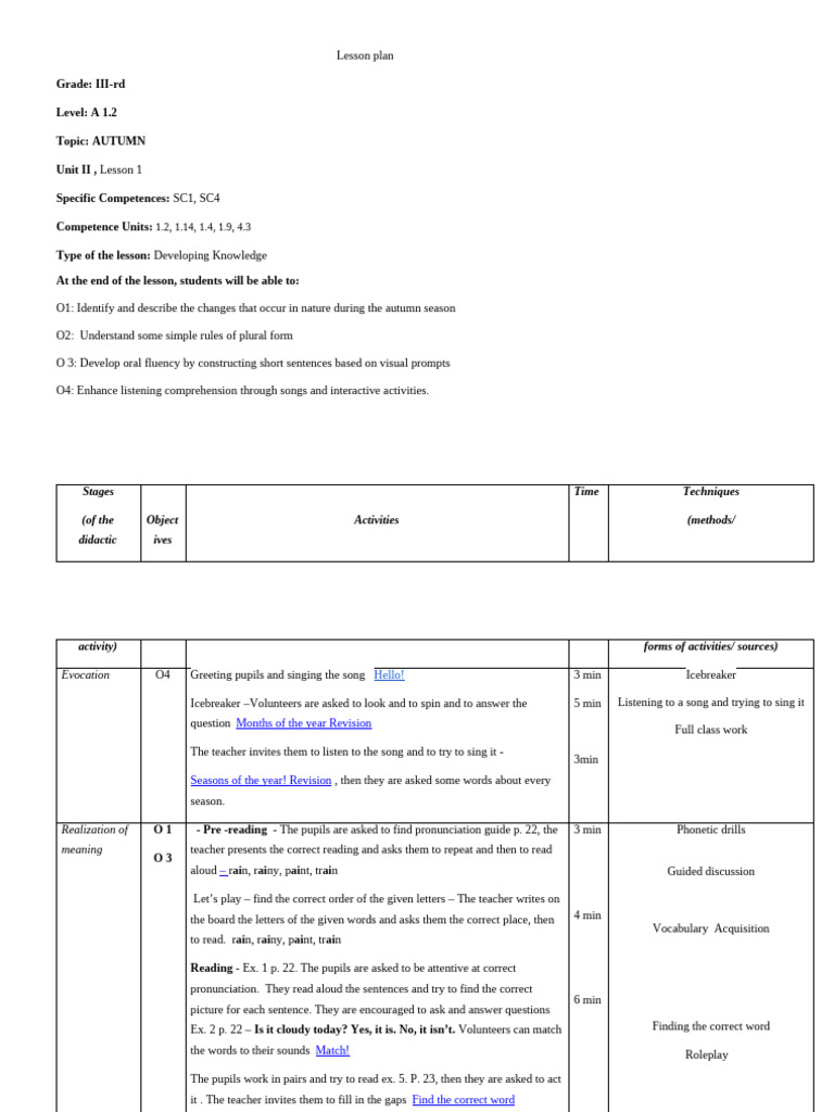 Unit II _ Lesson 1_ Autumn | PDF | Reading Comprehension ...