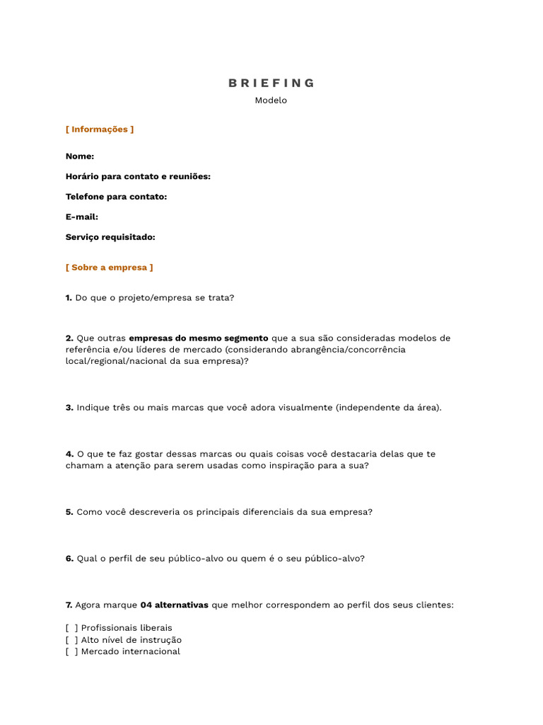 Modelo de Briefing para Branding | PDF