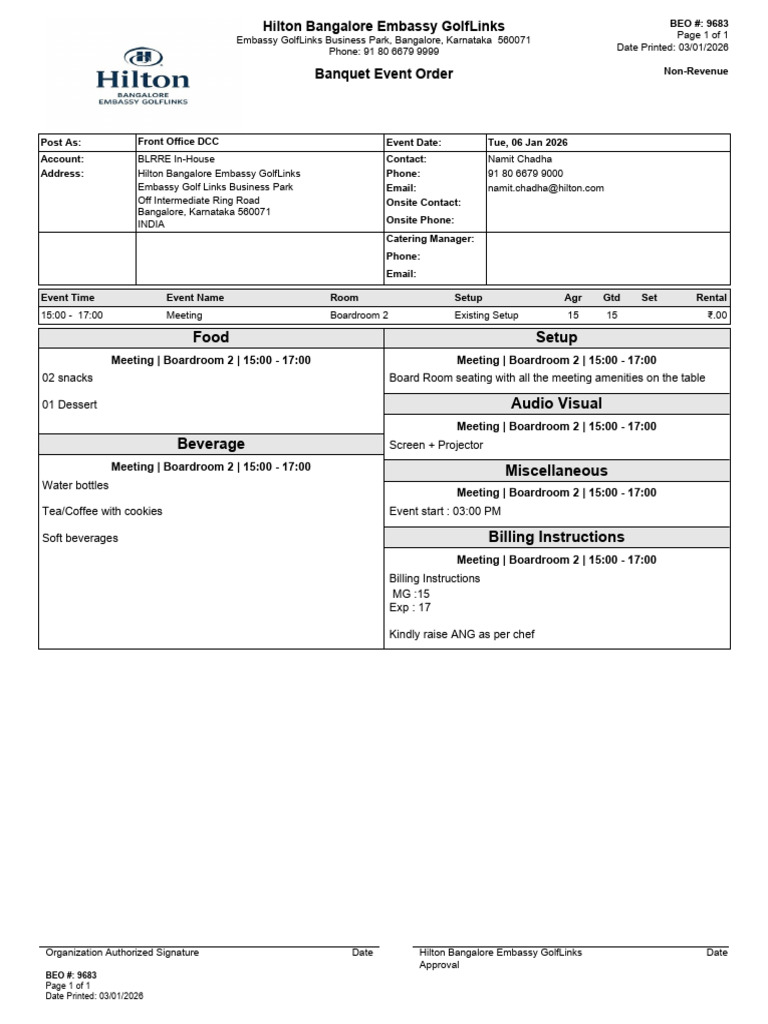 BEO-Front Office DCC - 06.01.2025 | PDF | Cuisine | Foods