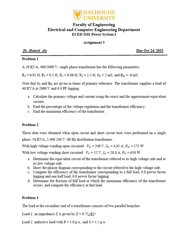 Assignment 3 2025 | PDF | Transformer | Electrical Impedance