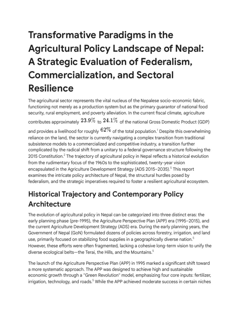 Transformative Paradigms in the Agricultural Policy Landscape of Nepal ...