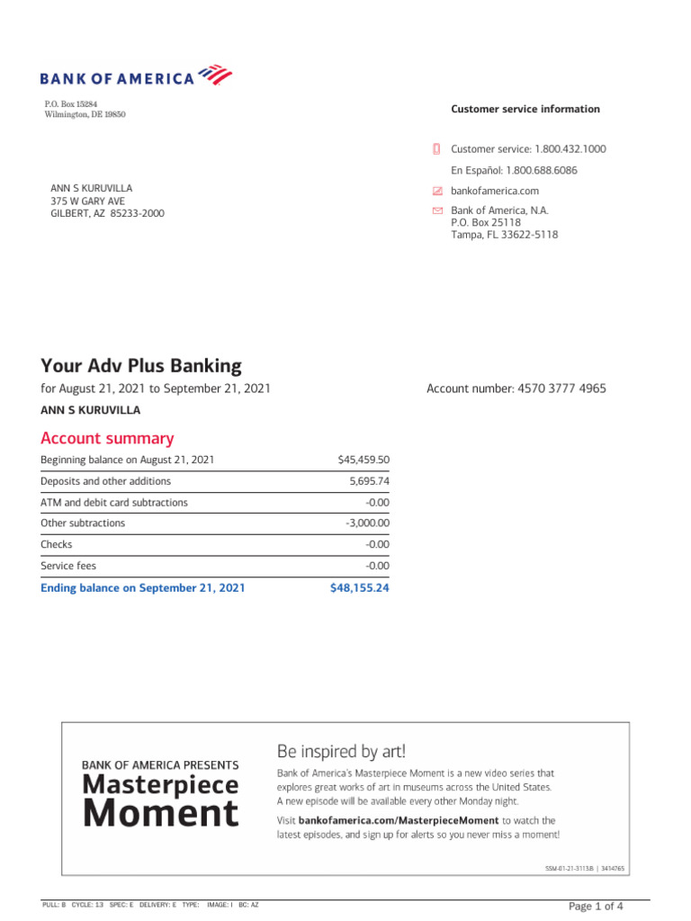 BofA Statement A Kuruvilla | PDF | Banks | Receipt