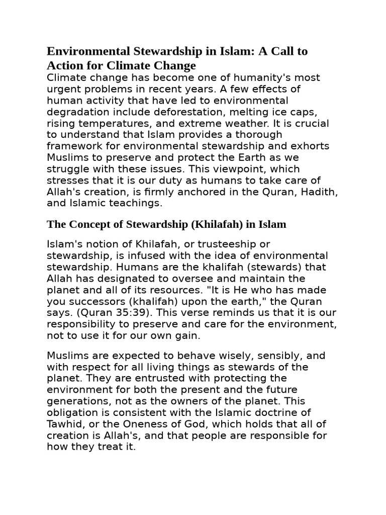 Environmental Stewardship in Islam | PDF | Sustainability | Climate ...
