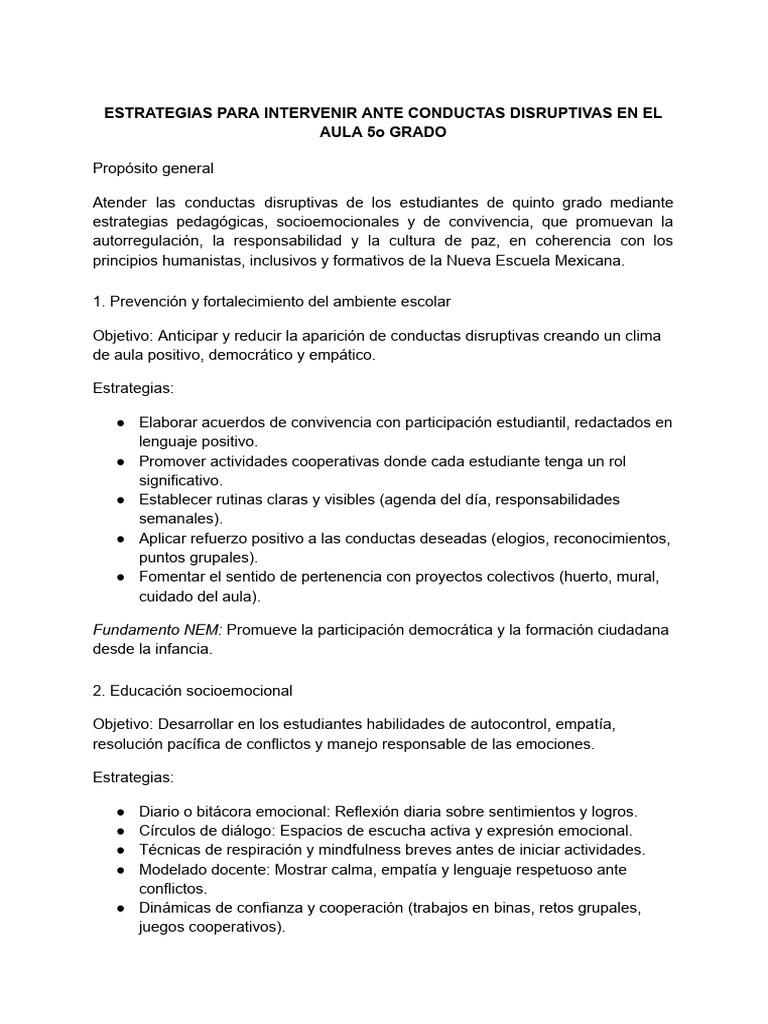Estrategias para Intervenir Ante Conductas Disruptivas 5º | PDF ...
